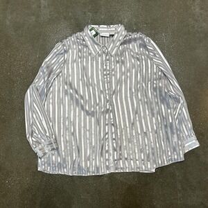 Jacklyn Smith Sheer Button Up Vertical Striped Long Sleeve Shirt Women's 3XL